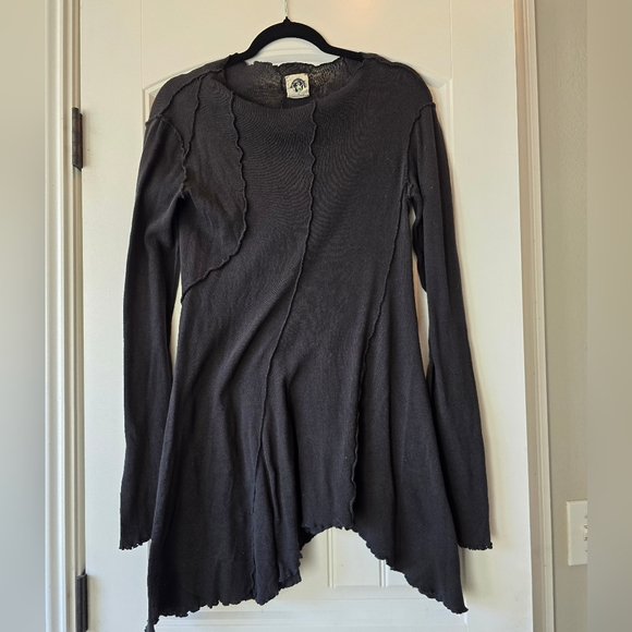 Free People We The Free Black Full Swing Tunic Raw Hem Boho Ribbed Long Sleeve M - Picture 9 of 11